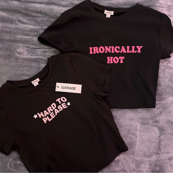 Garage Tops - Set of 2 Garage Black Top with Pink Accents. Size Medium & Small.